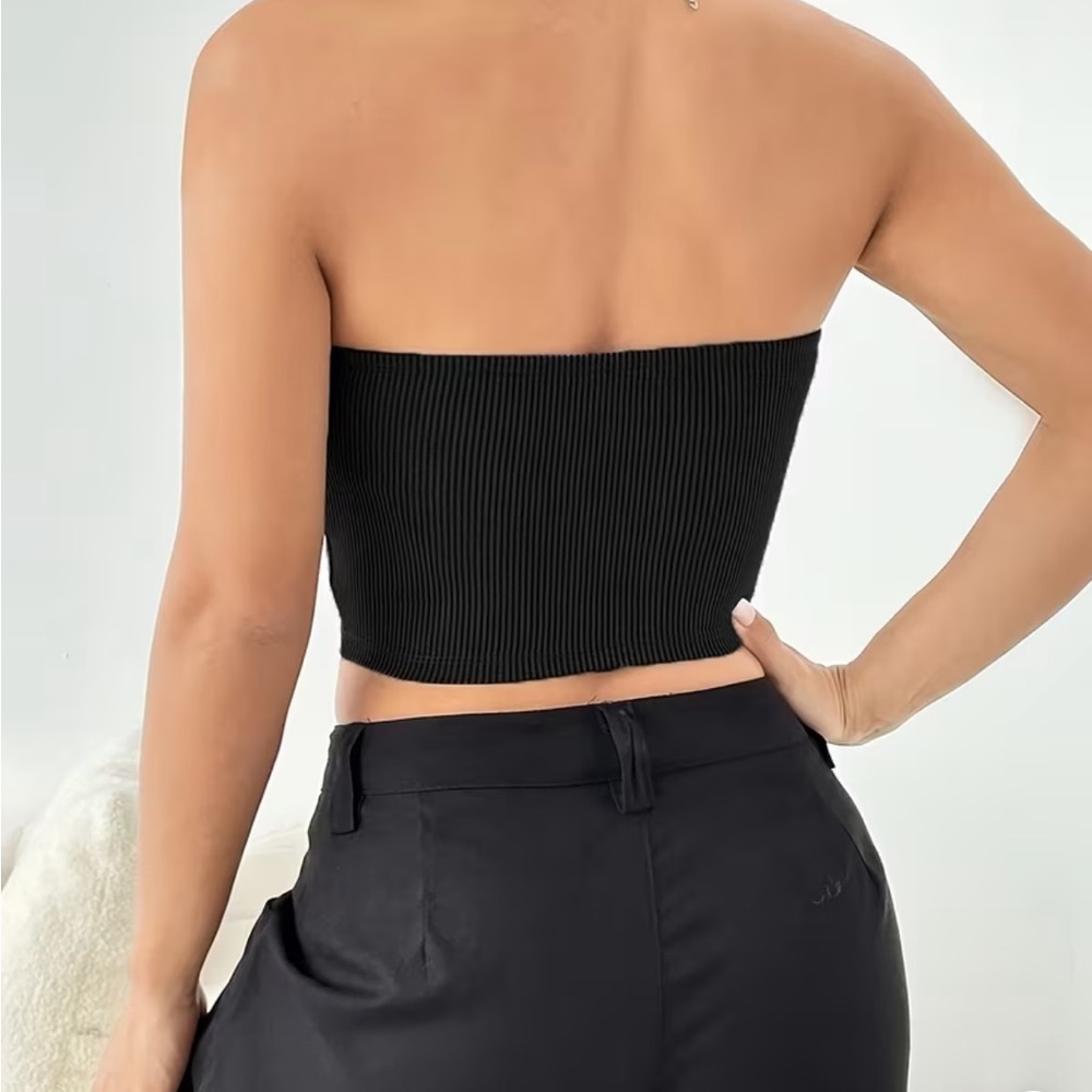 Black Ribbed Strapless Top - Picture 2 of 2